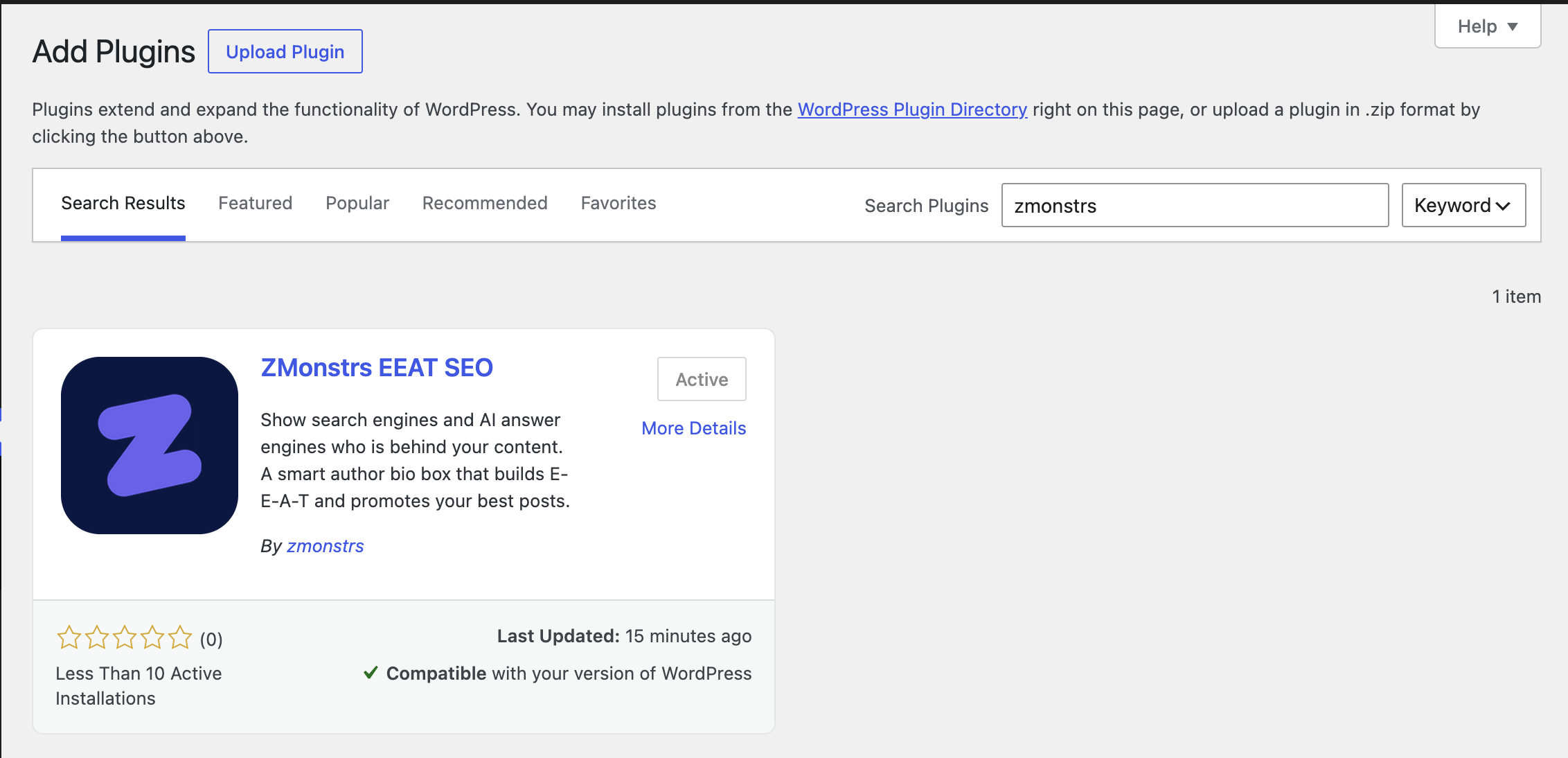 Install the plugin: WordPress admin screenshot